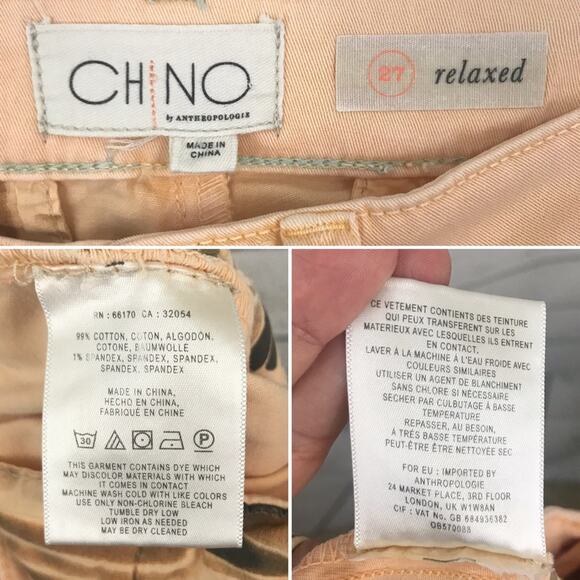 Anthropologie Relaxed Chino Pants In Peach Sz 27 Relaxed - Picture 10 of 10